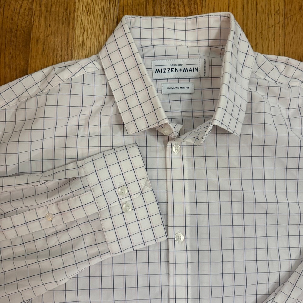 Mizzen+Main Mens LEeward Performance Windowpane Check Dress Shirt Size XXL Trim